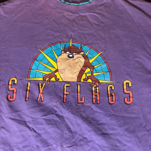 Vintage Retro 1991 Looney Tunes Six Flags Tasmanian Devil T-Shirt - Picture 2 of 8